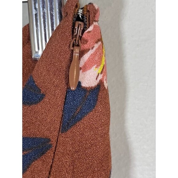 Free People Floral Mini Skirt 10 Brown Boho Western Hippie Indie Folk Preppy 80s - Picture 9 of 12